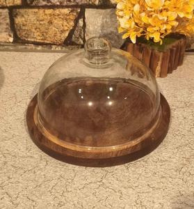 Support à gâteau en bois naturel de forme ronde avec un design en verre pour l'anniversaire d'anniversaire et de mariage au prix d'usine en gros - Product Image 6