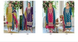 Tissu en soie chinon de qualité supérieure, broderie lourde et travail de séquence, léger, luxueux, salwar kameez avec taille plus et couleurs disponibles - Product Image 6