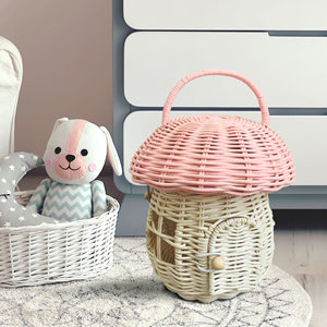 Bolsa de caja de ratán tejida a mano mimbre Rosa forma de hongo bolsas de cesta mejor opción para niños regalos de cumpleaños para bebés - Product Image 5