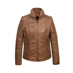 Chaqueta de cuero genuino para mujer Cuero de oveja con cremallera brillante Chaqueta de mujer transpirable con estilo - Product Image 6