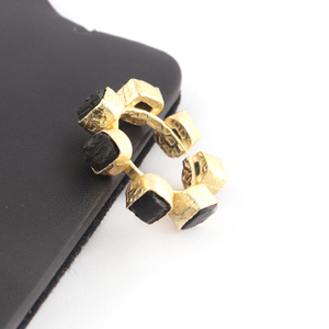 Creative Fashion Natural Raw Black Tourmaline Multi Stone Birthstone <b>Rings</b> 24k Gold Plated Hammered Finish Open <b>Adjustable</b> <b>Ring</b> - Product Image 4
