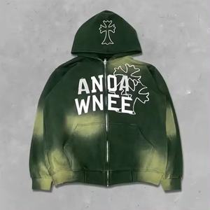 Custom Embroidery Logo Distressed Men Hoodie <b>Vintage</b> Acid Heavyweight <b>Oversize</b> Pullover Sun Faded Zip Up Acid Wash Hoodie - Product Image 2