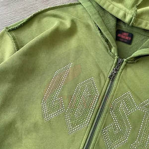 Sudadera con capucha y cremallera para hombre, estilo profesional, con pedrería, 100% algodón, invierno, personalizada, al por mayor, alta calidad - Product Image 5