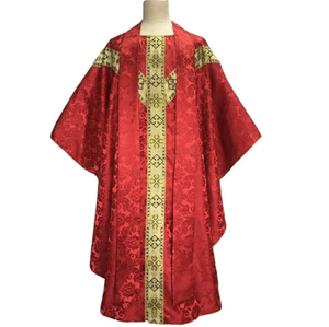 Chasuble de prêtre rouge sur mesure 2025 avec broderie en or et étole nouveau design pour père - Product Image 1