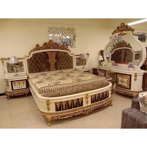 Juego de muebles de dormitorio tamaño King tallados de gama alta barroco tallado en oro de alta calidad personalizado duradero teca cama de madera soporte de noche EE. UU. - Product Image 1