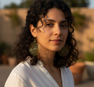 Pendientes de Aro Espiral de Latón Hechos a Mano para Mujer, Venta al por Mayor, Círculo Concéntrico Grande, Estilo Bohemio Tribal, Joyería de Oro con Remolino - Product Image 2