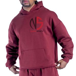 Ensemble de survêtement pour homme en coton lourd, sweat à capuche et jogging à jambe droite, design personnalisé OEM, couleur bordeaux, à Nurak's - Product Image 1