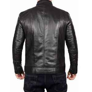Veste de motard en cuir d'agneau pour homme, taille américaine, col montant en toile, respirante, coupe-vent, pour l'hiver - Product Image 5