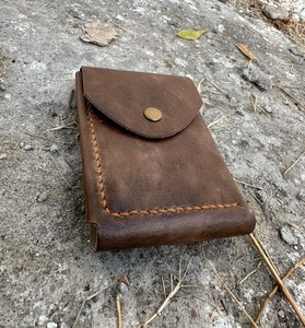 Handmade Vintage Style Genuine Cowhide Wax Pull-Up <b>Leather</b> <b>Wallet</b> Short Length with Open Button Closure <b>for</b> Men and <b>Women</b> - Product Image 1