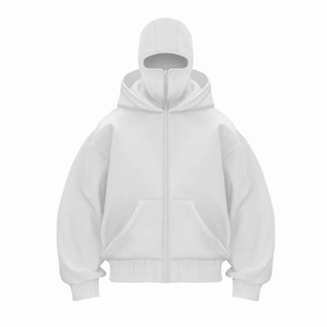 Logo personnalisé brodé Double capuche Winter Ninja Hoodies Plus Size Heavy Full Zip Balaclava Hoodie Mens Eco-Friendly 100% Cotton - Product Image 1