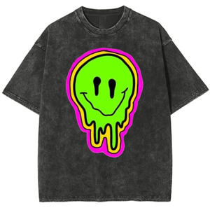 Venta al por mayor de los hombres de lavado ácido camisetas de serigrafía personalizada Streetwear estilo Hip Hop 100% algodón - Product Image 6