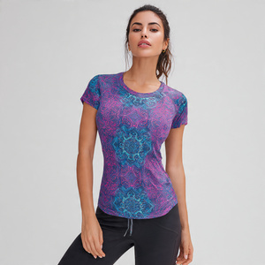 Camiseta Deportiva para Mujer, OEM, Sublimación, Camiseta de Yoga, Tops de Compresión para Mujer, Camiseta de Manga Corta Estampada - Product Image 1