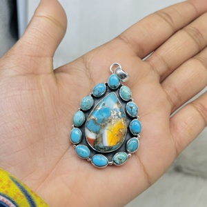 Oyster Copper Turquoise Pendant 925 Sterling Silver Pendant Beautiful Pendant Natural Stone Pendant - Product Image 1