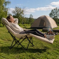 Fauteuil inclinable 4 vitesses avec repose-jambes rembourré en acier inoxydable, tissu Oxford, réglable, léger et portable