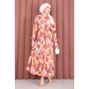 Vestido de Gasa Fucsia con Estampado Floral, Falda Fruncida y Cinturón, Silueta en A Casual, Cintura Natural - Product Image 5