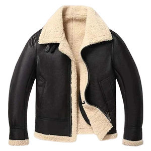 Veste en cuir de fourrure de mouton marron pour hommes B3 Bomber RAF Style toile en peau de mouton véritable pour l'hiver vente en gros cuir de fourrure d'aviateur - Product Image 1