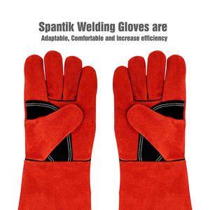 ถุงมืองานเชื่อมหนังวัวสำหรับทำงานถุงมือเชื่อมสำหรับฤดูหนาวที่อบอุ่นสีแดงมาตรฐานทนความร้อน - Product Image 5