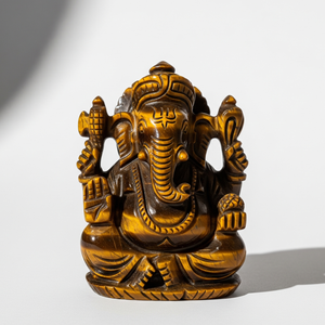 รูปปั้นพระพิฆเนศแกะสลักด้วยมือพร้อมของขวัญแนวธุรกิจรูปตาเสือหัตถกรรมอัญมณีกึ่งมีค่าแกะสลักทำในอินเดีย - Product Image 2