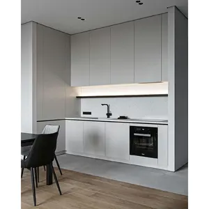 Foshan Small Kitchen Design Handle Free Custom Kitchen Cabinet For White Matt Lacquer Home Kitchen