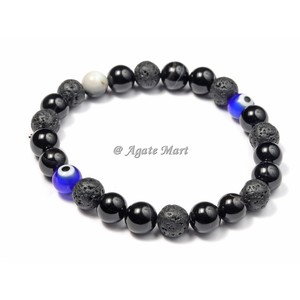 Cuentas de cristal de lava de obsidiana negra Lisa pulida, pulsera suelta redonda de piedras preciosas semipreciosas naturales para la curación del tercer ojo - Product Image 1