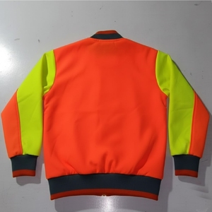 Chaqueta universitaria naranja y verde, bomber con bloques de color neón, chaqueta streetwear naranja brillante, precio al por mayor - Product Image 2