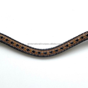 Bracelet de luxe en cuir à double chaîne de cristaux dorés et noirs, 5 lignes, boucle cousue de 18mm, en cuir grain noir, de haute qualité - Product Image 4
