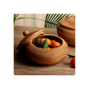 CHEAP RATTAN ROUND <b>BASKET</b> BOWLS HAND WOVEN DECOR SERVING FRUIT <b>BASKETS</b> <b>WICKER</b> <b>STORAGE</b> <b>WITH</b> <b>LID</b> - Product Image 1