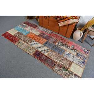 Tapis turc vintage, tapis de 3,1 x 6,8 pieds, tapis oriental en laine rouge et bleu - Product Image 3