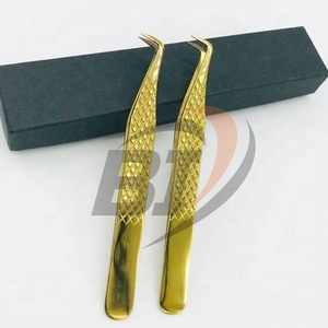 Pinzas Profesionales de Acero Inoxidable para Extensión de Pestañas con Logotipo Privado Dorado, Cierre Completo, Agarre Fuerte, Punta Puntiaguda, Punta de Fibra - Product Image 6