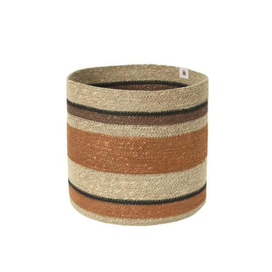 Handmade Bohemian <b>Woven</b> Storage <b>Basket</b> <b>Black</b> Cream and Natural Striped Seagrass Bin Laundry <b>Basket</b> Organizer - Product Image 5