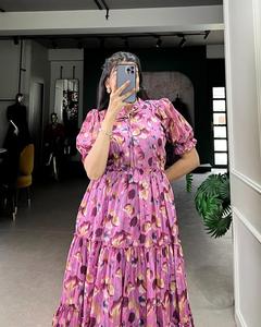 Vestido Maxi bohemio de primera calidad para mujer, elegante estampado Floral, línea A, manga abullonada, diseño escalonado, cintura Imperio, verano ligero - Product Image 3