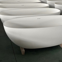 Baignoire autoportante en pierre artificielle Gurgle Solid Surface, blanc mat, facile à nettoyer, baignoire de trempage