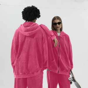 Suéter con Capucha y Cremallera Gruesa de Talla Grande para Otoño e Invierno, para Hombre y Mujer, Estilo Retro Holgado, Diseño Bordado, 100% Algodón - Product Image 5