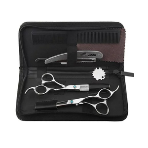 Kit de coupe de cheveux de barbier couleur argent ciseaux amincissants cisailles Kit de rasoir de coiffure en acier inoxydable allemand - Product Image 6