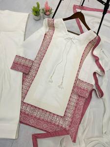 CONJUNTO TENDENCIAS KURTA Y FARSHI SALWAAR CON DUPATTA CON TRABAJO BORDADO SECUENCIA - Product Image 5