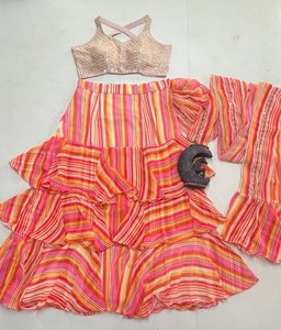 ออกแบบใหม่แฟนซีสไตล์ Georgette พิมพ์Ruffle Lehenga Saree Sariพร้อมเสื้อFrill Dupattaอินเดียงานแต่งงานสวมใส่ - Product Image 2