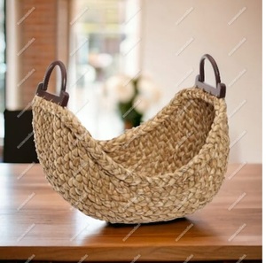 Panier de rangement en jacinthe d'eau de couleur naturelle, panier de rangement ovale pliable avec poignée pour articles divers - Product Image 1