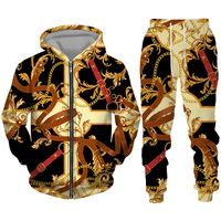 Conjunto Deportivo de Otoño para Hombre con Estampado 3D de Gato, Camiseta de Manga Larga y Pantalones, Conjunto de 2 Piezas, Sudadera Holgada, Ropa Masculina