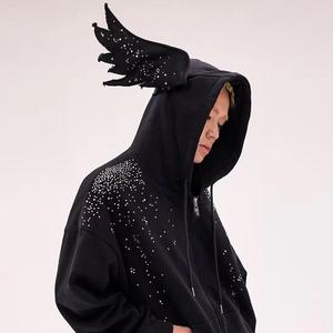 Sudaderas con Capucha de Algodón Negro Personalizadas con Cuernos de Diablo, Sudaderas con Capucha de Felpa con Orejas para Ropa Urbana, Halloween-Cosplay, Fabricante OEM - Product Image 1