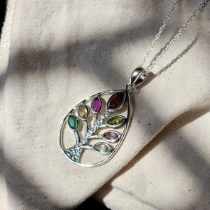 Colgante de plata del árbol de la vida facetado Chakra con múltiples piedras para ocasiones de regalo - Product Image 4