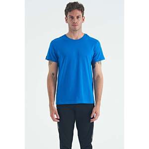 T-shirt basique à col rond pour homme Air Jones, mélange de coton et d'élasthanne de qualité supérieure, manches courtes, coupe classique, bleu Saks, modèle 88245 - Product Image 1