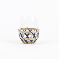 Pichet en jonc de mer bleu foncé tressé à la main et design écologique de style bohème du Vietnam pour tasses et soucoupes à thé