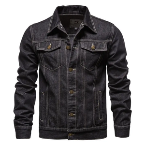 Veste en jean personnalisée pour hommes simple boutonnage manches longues col rabattu avec logo impression graphique avant OEM/ODM - Product Image 2