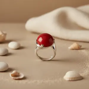 Bague ajustable en argent avec pierres précieuses rouges pour femmes, style tendance en or rose 18 carats - Product Image 2