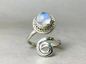 Anillos de piedra lunar de arcoíris Natural de Plata de Ley 925 sólida a la moda, piedras preciosas de Fuego Azul, joyería fina minimalista al por mayor - Product Image 2