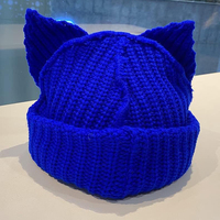Gorro con Orejas de Gato para Mujer, Gorro Jacquard, Gorro de Lana de Punto, Azul, Negro, Varios Colores Personalizados