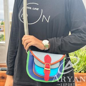 Hot Selling Handmade Leather Bag Recycled Leather <b>Purse</b> Colorful Leather Shoulder Strap Woman Handbag <b>Medium</b> Sze Crossbody <b>Purse</b> - Product Image 1