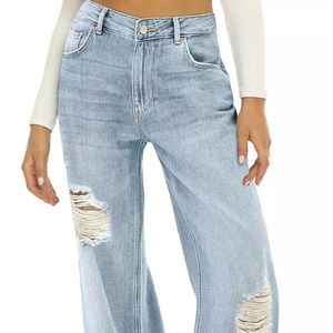 Servicio OEM, Logotipo Personalizado, Talla Grande, Estilo Casual Holgado, Jeans de Mezclilla de Pierna Ancha para Mujer, Tallas Grandes, Secado Rápido y Transpirable, en Oferta - Product Image 2