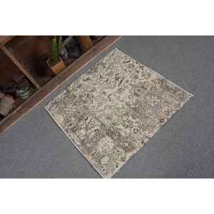 Tapis turc vintage rustique Beige marron 2.6 X 2.6ft grande surface classique Patchwork Design pour adolescent laine Latex Rectangle couloir - Product Image 5