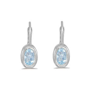 Boucles d'oreilles à fermoir à levier en or blanc 14 carats serties d'aquamarine ovale, bijoux tendance 0,80 ct - Product Image 3